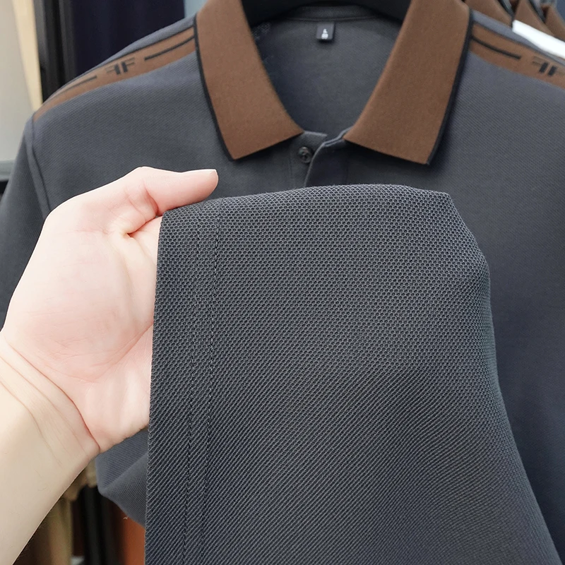 Luxuriöses Herren-Poloshirt mit Stickerei, Neues Einfarbiges Kurzarm-Shirt mit Kragen, 100% Baumwolle, Business-Casual Herrenbekleidung – Detail 18