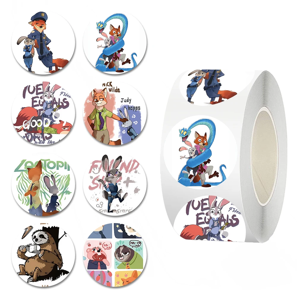 

500PCS/Roll Zootopia Disney Roll Stickers Decoration Luggage Phone Guitar Skateboard Fridge Waterproof Sticker Classic Kid Toys