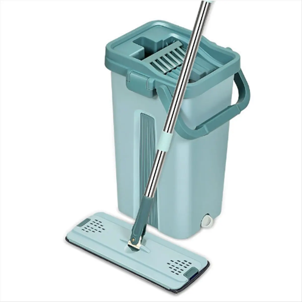 2026 Trend Flat Squeeze Mop with Bucket Hand Free Wringing Floor Cleaning Mop Microfiber Mop Pads Wet or Dry Usage on Hardwood