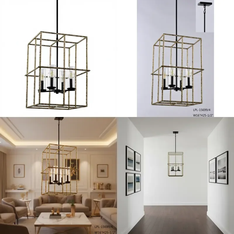 for Simple Home Decoration 4 Lights LED E12 Candlestick Type Elegant Carriage Lantern Rectangular Chandelier ETL Certified