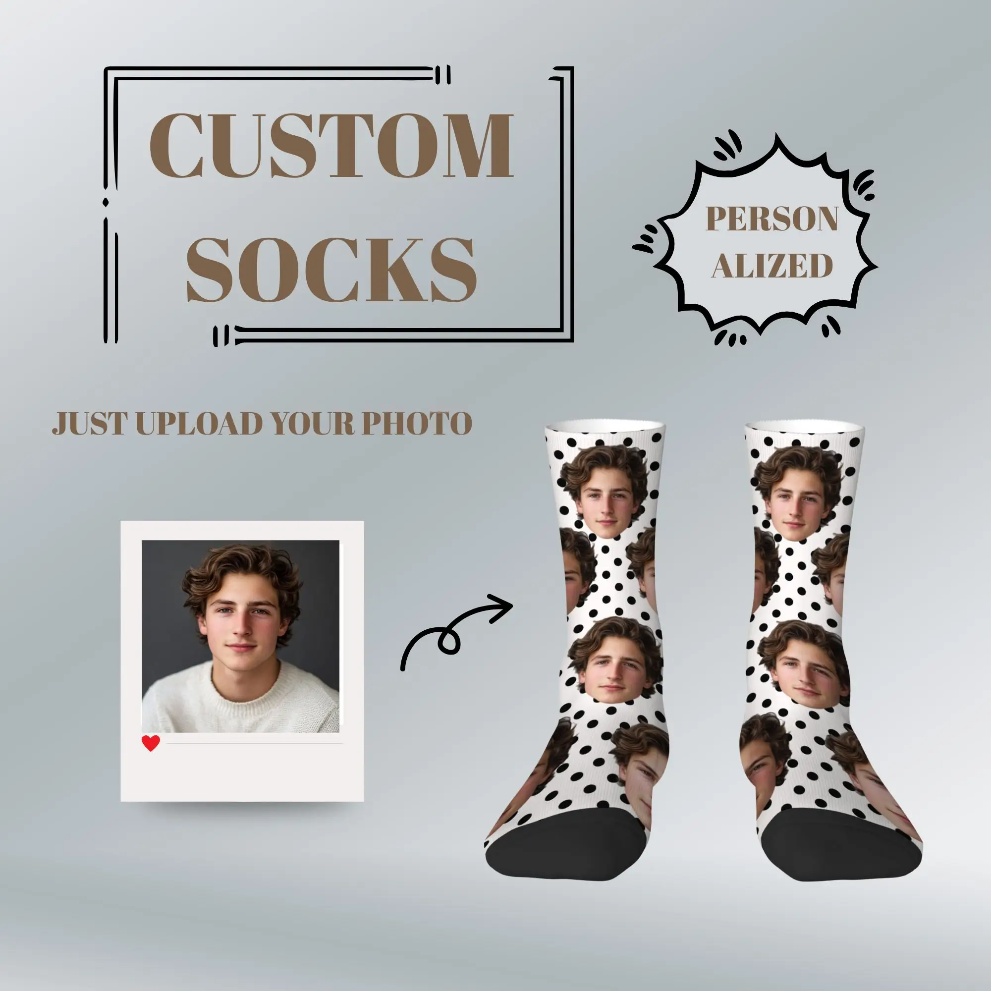 Dot Pattern Print Socks Personalized Custom Dot & Facial Photo Crew Socks Vibrant Outdoor Casual Gift for Friends Lover Couple
