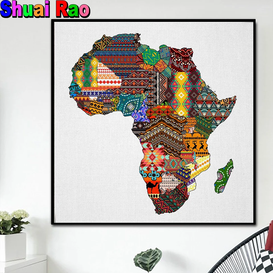 African Map DIY Diamond Painting,Full Drill, Mosaic Diamond Embroidery,Pictures with Rhinestones,African Art,Handmade Home Decor