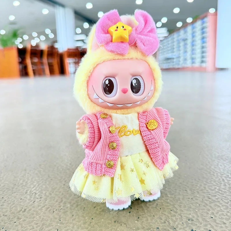 

original 17cm labubu clothes outfit Plush doll clothes Macaron Cute Clothing DIY Kid Gift Clothes Hair accessories v1v2 clothes