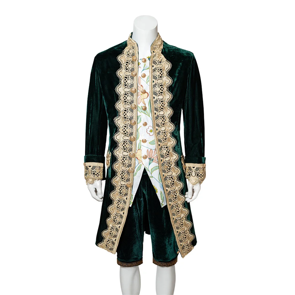 1790s Men's  Colonial French Historical Tuxedo Retro Victorian Baroque Rococo Luxury Tailcoat Costume Noble Court  Green King Su