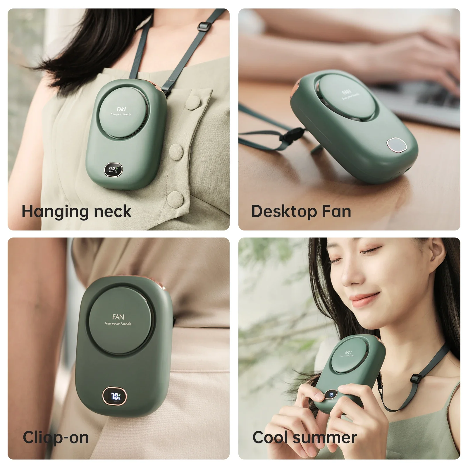 Portable Hanging Neck Fan Mini Fans with Adjustable Lanyard Bladeless USB Rechargeable Sports Cooling Fan for  Travel Hand fan