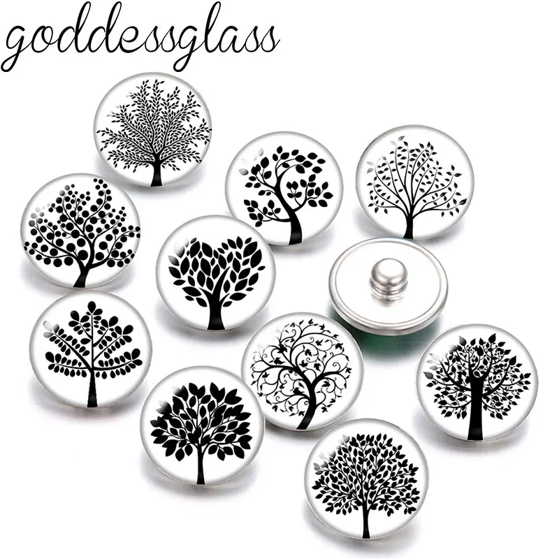 Neue schwarze Farbe Baum des Lebens Sorte 10 Stück Runde Foto 12mm/18mm Druckknöpfe für 12mm/18mm Snap Halskette DIY Erkenntnisse Schmuck
