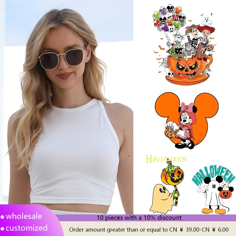 

Custom Disney Castle Sleeveless Woman Clothing Tees Cartoon Female Tops Pumpkin T Shirt Clothes Mickey Halloween Trends Girl Y2K