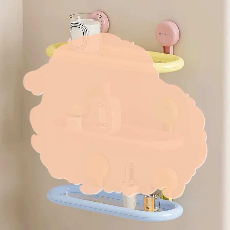 Suction Cup Oval Shelf Bathroom Perforation-free Wall-mounted Shower Gel Hand  Dopamine Storage Shelf