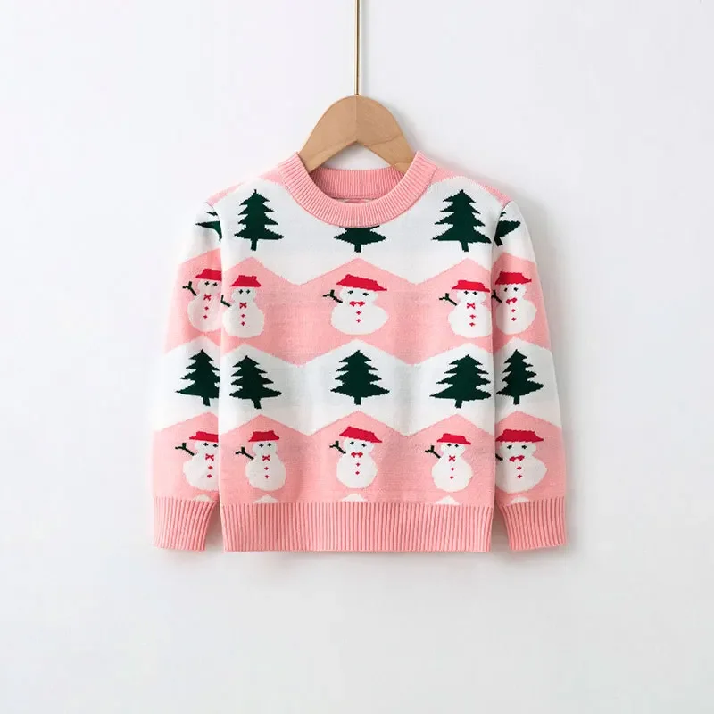 

2025 Christmas Kids Cartoon Cute Sweaters Soft Warm Knitwear Girls Full Sleeve O Neck Children's Jumper Xmas Look Pullover Top