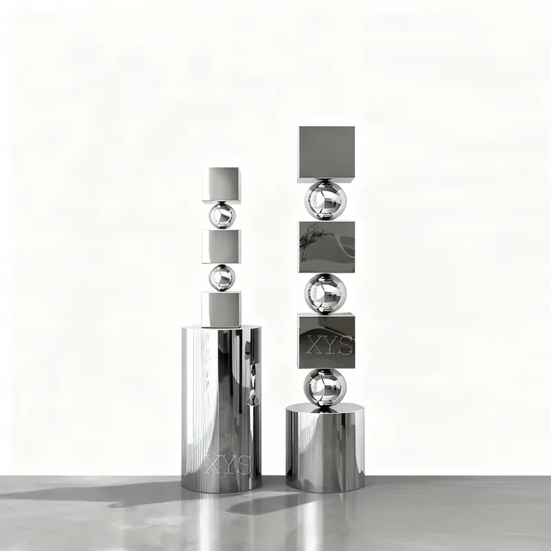 Customized Stainless Steel Floor Sculpture Creative Geometric Figure Polished Metal for Living Room Decoration