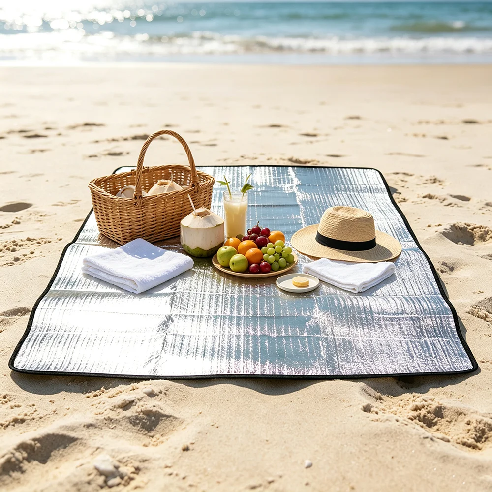 1pc Outdoor Double-Sided Moisture-Proof Aluminum Foil Foam Pad Waterproof and Insulating Foil Beach Mat Picnic Mat Camping Mat