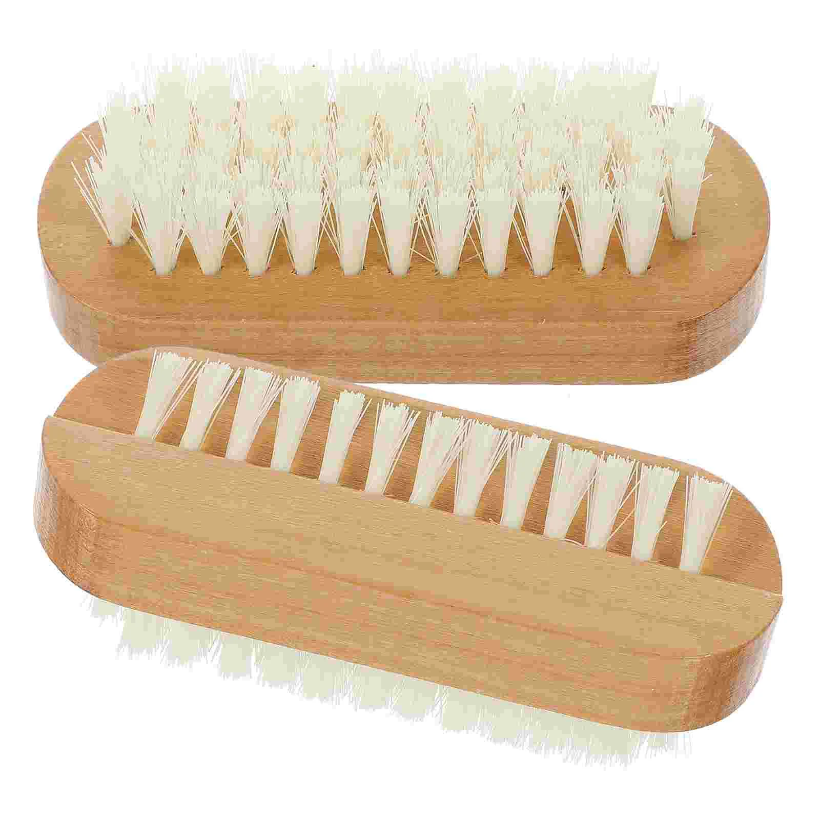 2 Pcs Nail Brushes Lotus Wood Pp Oblique Bristle Fingernail Scrub Daily Use for Cleaning Scrubber Men Man