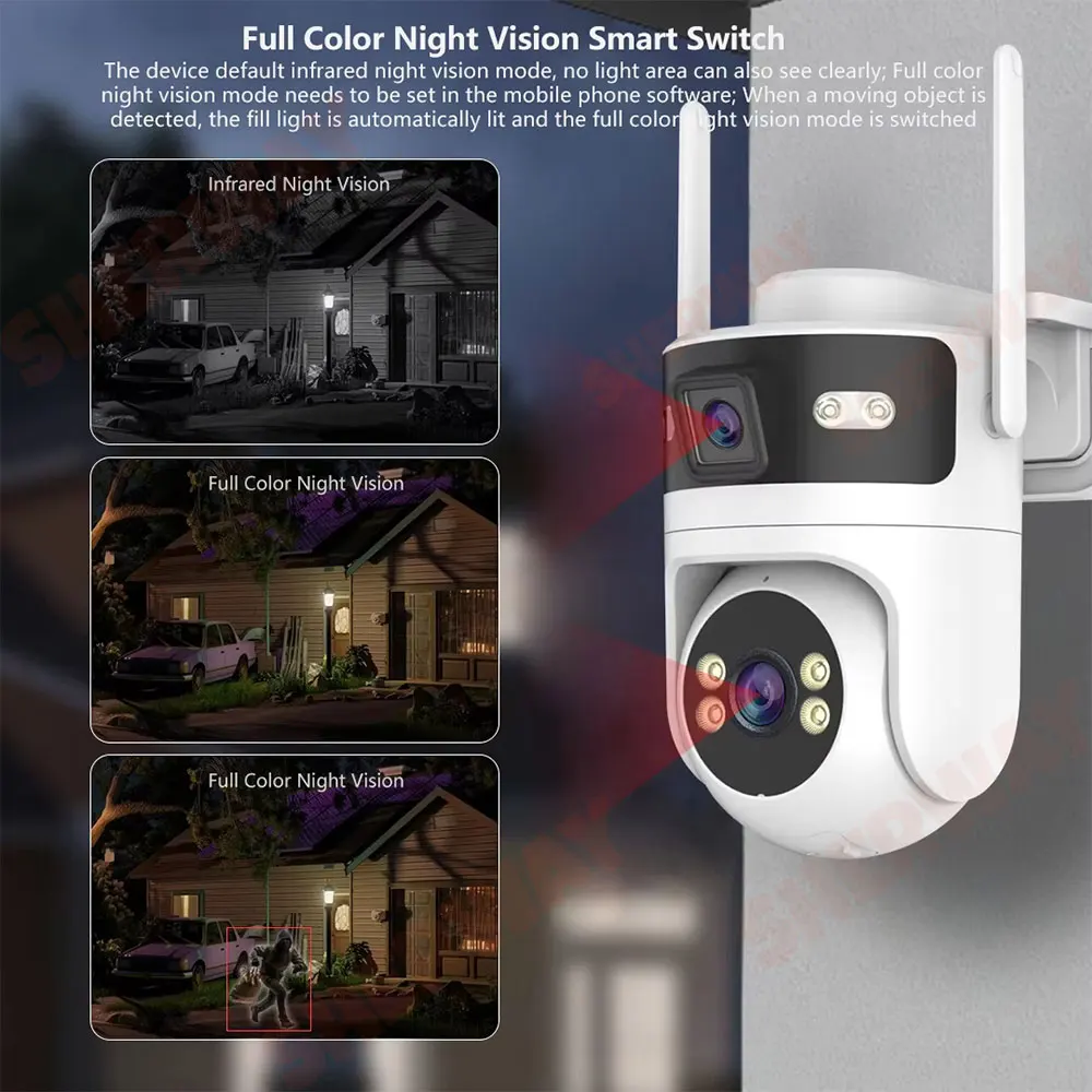 Tuya 4K 8MP ثنائي العدسة PTZ كاميرا الأمن في الهواء الطلق شاشة مزدوجة AI تتبع الحركة اللون للرؤية الليلية IP66 مقاوم للماء واي فاي