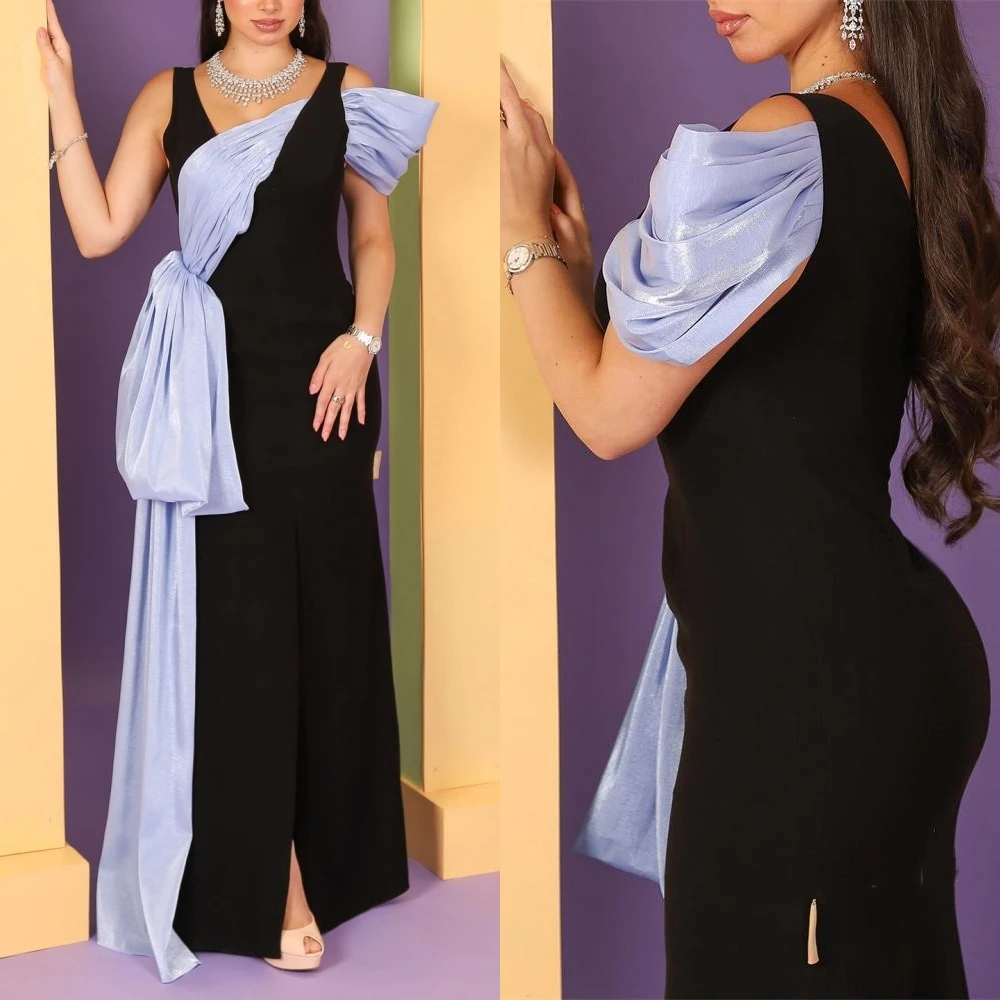 

Jiayigong Sparkle Exquisite Prom Jersey Pleat Cocktail Party A-line V-neck Bespoke Occasion Anke Length