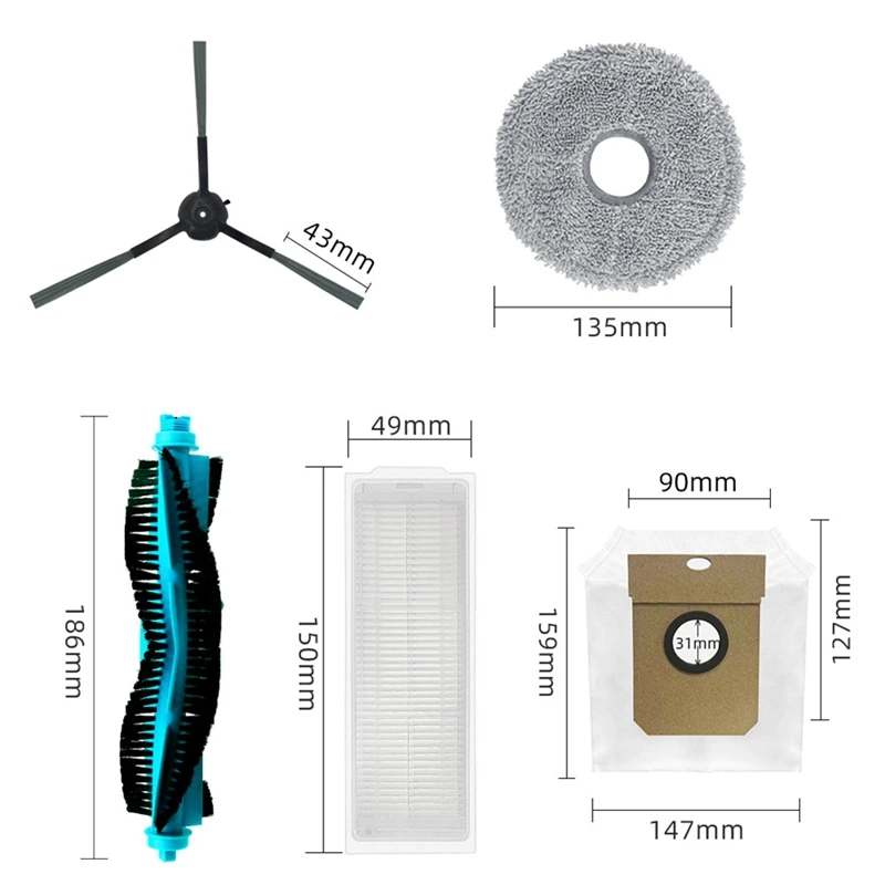 Rouleau principal, brosse latérale, filtre, écran, chiffon pour livres, sac à poussière, adapté aux pièces de balayeuse