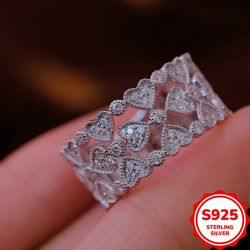 

Exquisite Heavy Industry Genuine S925 Silver Hollow Heart Shape Women's Ring