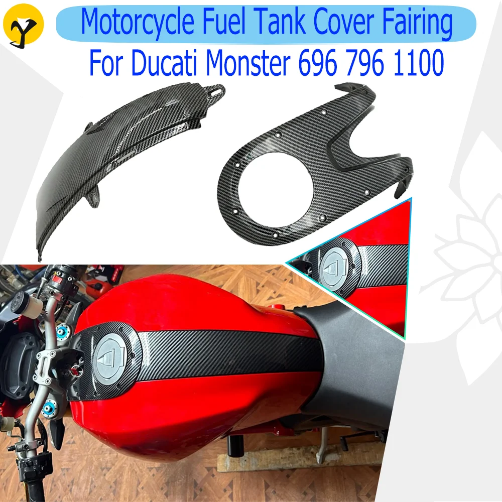 For Ducati Monster 696 796 1100 Motorcycle Fuel Tank Shell Fairing Fit Fuel Tank Upper and Lower Panels ABS Carbon Fiber Black