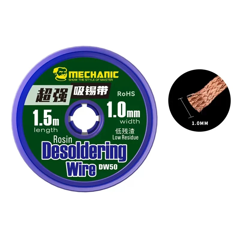 Imagem -03 - Mecânica-strong Desoldering Malha Trança Wick Fio Removedor de Solda de Cobre Dw50 1.0 mm 1.5 mm 2.0 mm 2.5 mm 3.0 mm 3.5 mm Comprimento Pcs Lot