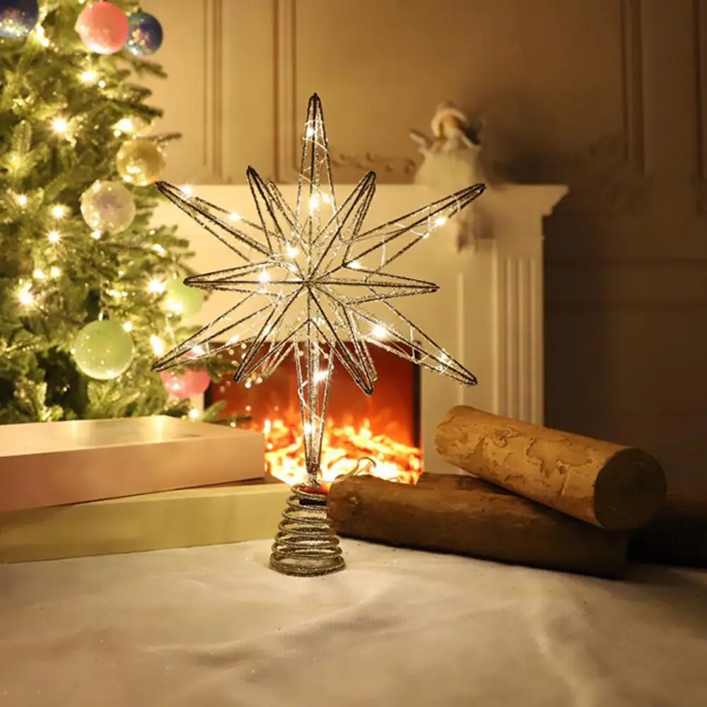 クリスマススターツリートッパー 暖かい白色ライト付き 点灯グリッタースノーフレーク ツリートップ 点灯クリスマスツリートップ ホームデコレーション用 B0z0