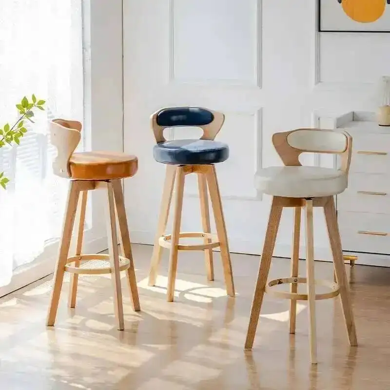 

European Bar Back Solid Wood Chairs Rotating High Bar Chair Retro Kitchen Furniture Creative Luxury Home Cafe Front Desk stool L