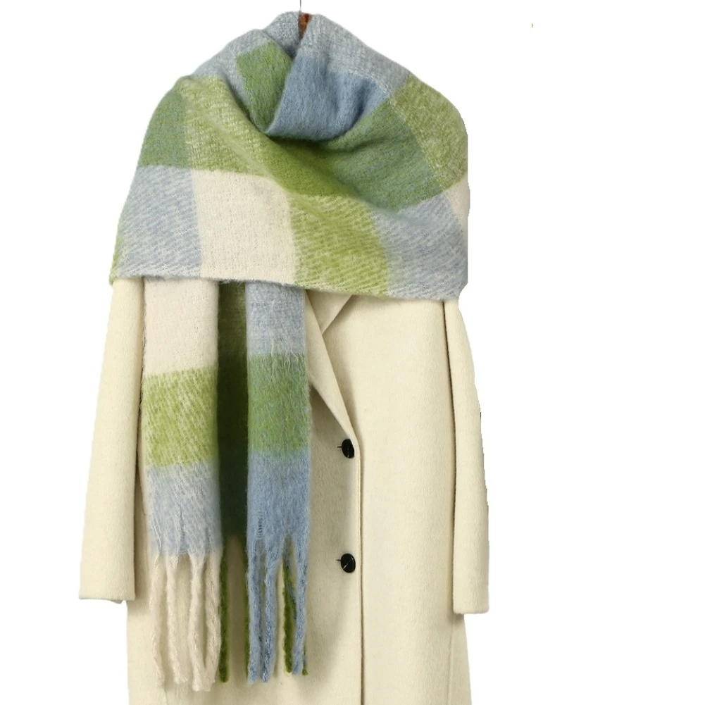 Women's Plaid Winter Shawl Wrap 200x40cm Oversized Warm Scarf Burgundy Red Blue Green Pink Coffee Polyester Material