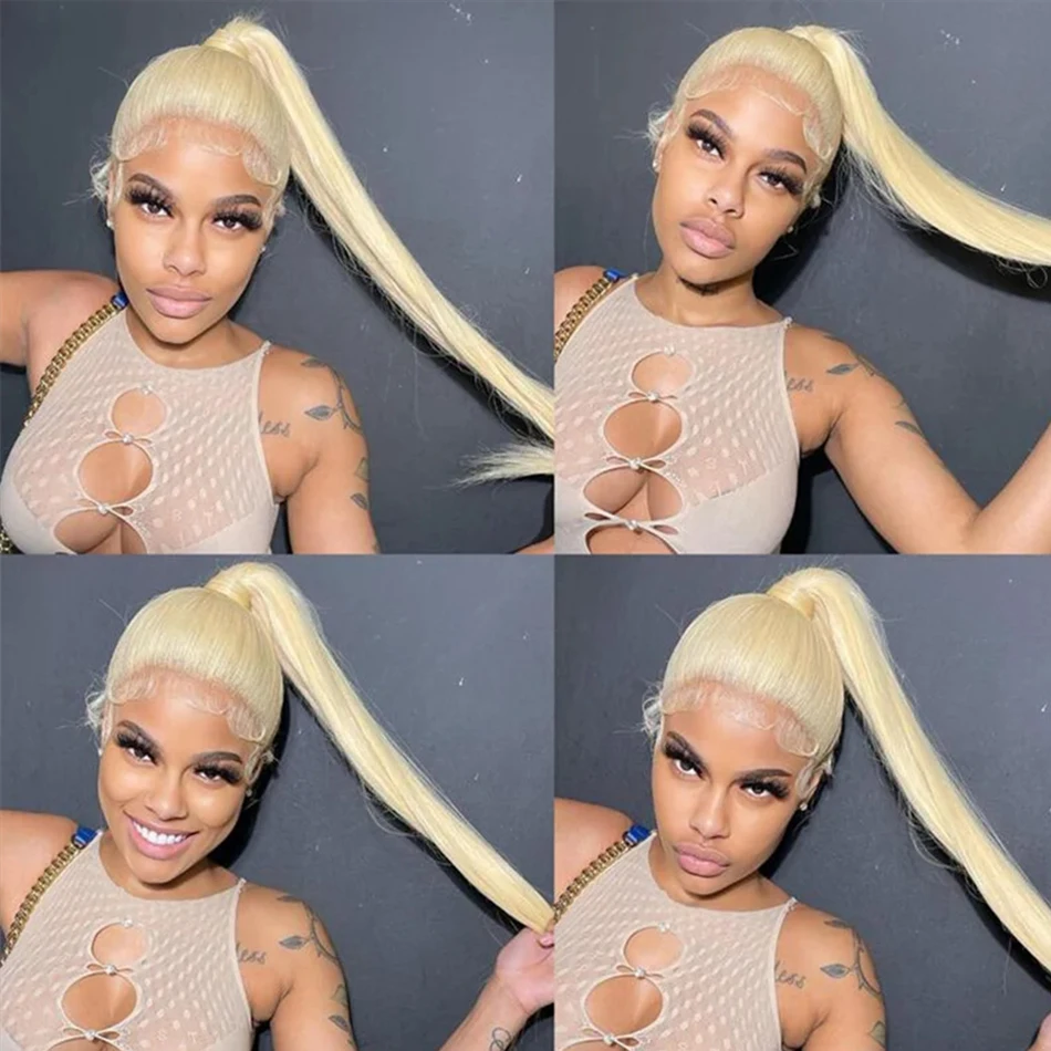 613 Blonde Straight Full Lace Human Hair Wig, Transparent Lace Frontal