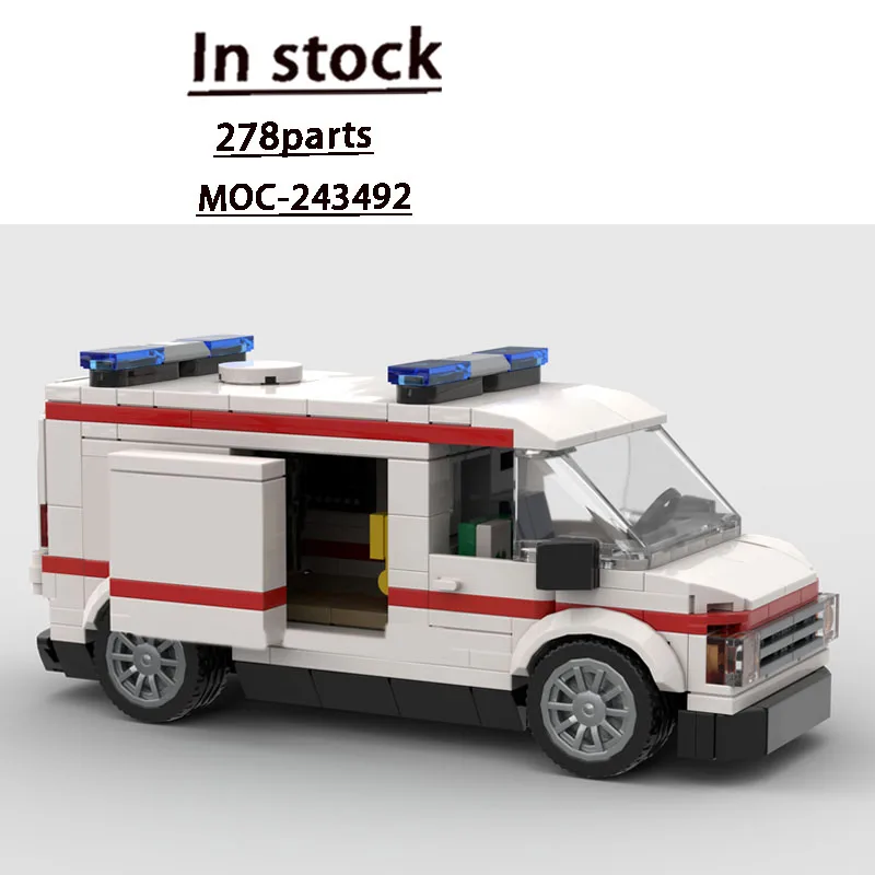 MOC-243492 City Traffic Emergency Medical Service Ambulance Building Block Model, 278 Pieces, Creative Holiday Custom Toy Gift
