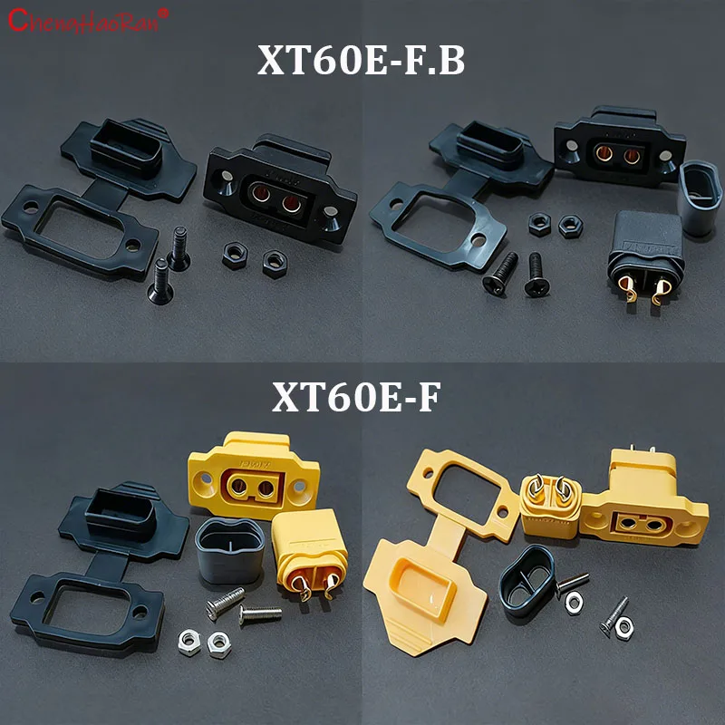 Chenghaoran 1/2Set XT60E-F Fixed Female Socket With Dust Cover Battery Interface Connector With Wire XT60E-F. B Black Suit