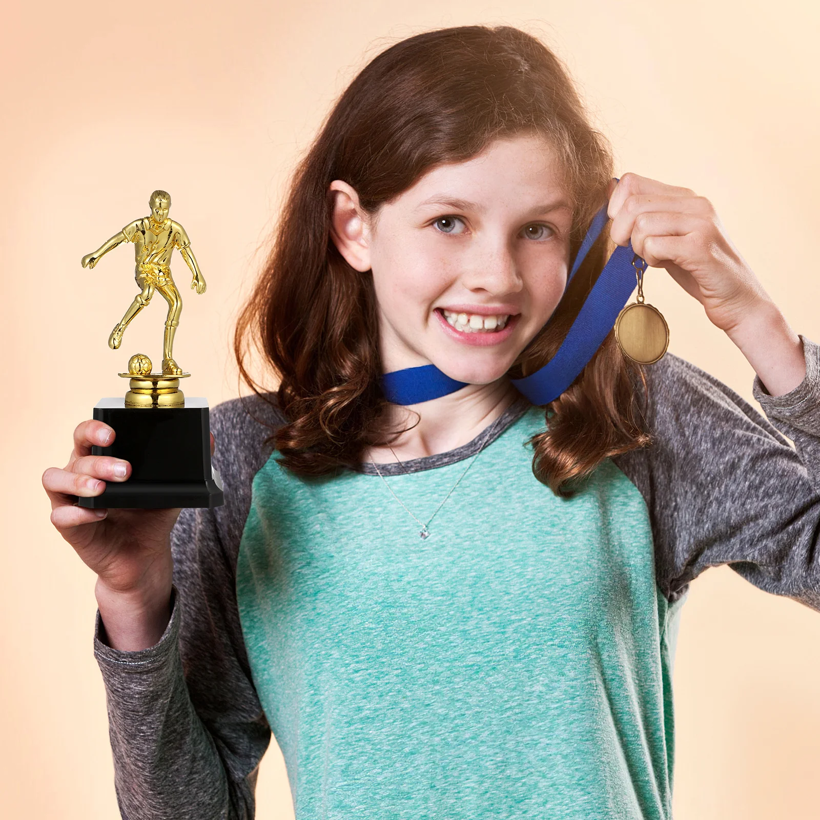 

Plastic Gold Tone Trophy with Athlete Figure on Base Award for Soccer Kids Competition Party Favor Gift