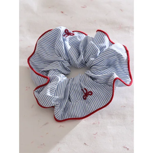 Imagen 2 del producto Yhpup 2025-coletero grande de encaje a rayas azules y rojas para mujer, lazos, banda de goma, Aro para el pelo, accesorio para el pelo