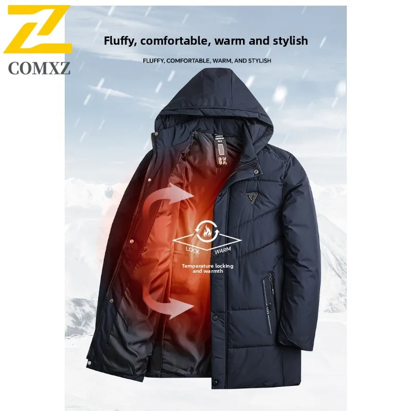 

Men Detachable Hood Jacket Winter Leisure Business Parka Waterproof Coat Windproof Thermal Office Wear Thickened Down Overcoat