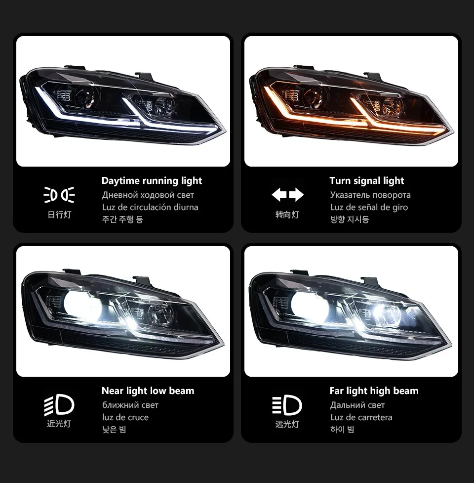 For VW Polo 5 6R 6C 2011-2018 LED Headlight Assembly Bi-LED Projector Lens DRL Sequential Turn Signal