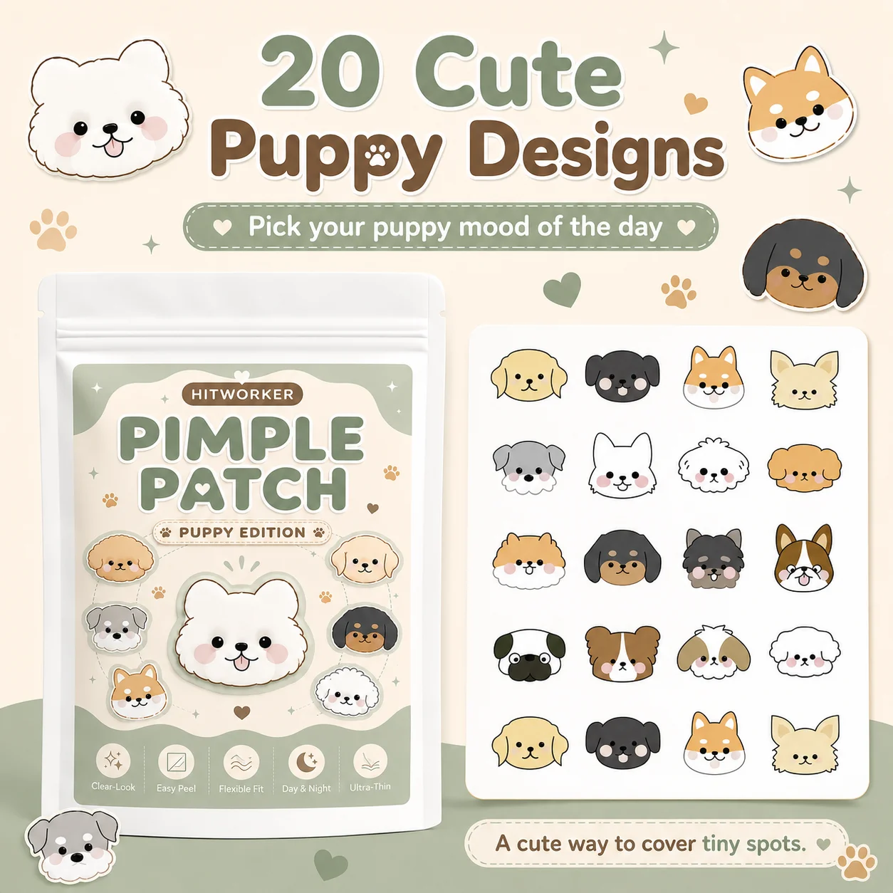 240/120/72 pièces/sac Patchs anti-acné mignons pour chiens à base d'eau, avec acide salicylique, huile d'arbre à thé et huile de calendula de haute qualité