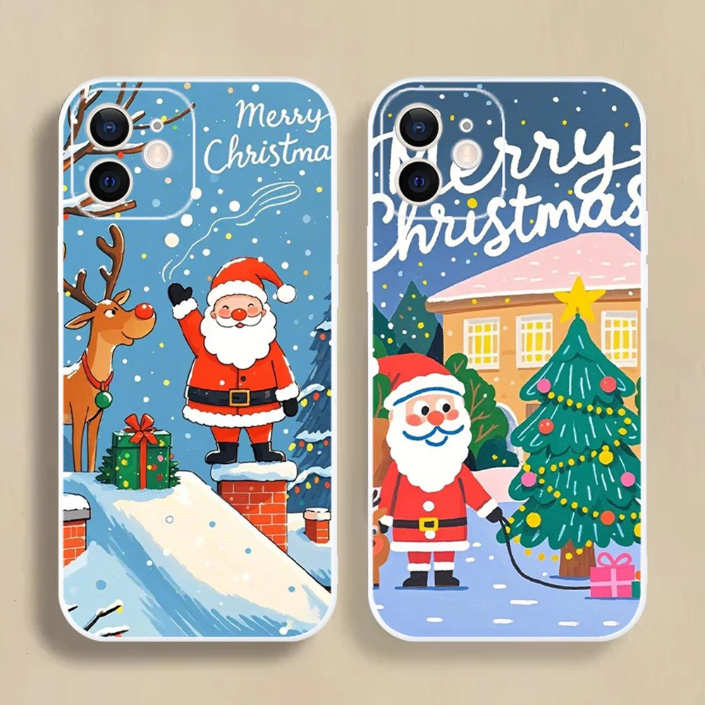 

Cartoon New Year Santa Claus Phone Case For iPhone 16 15 14 13 12 11 Pro Max Mini X XS SE4 7 8 Plus 16E Shockproof Soft Cover
