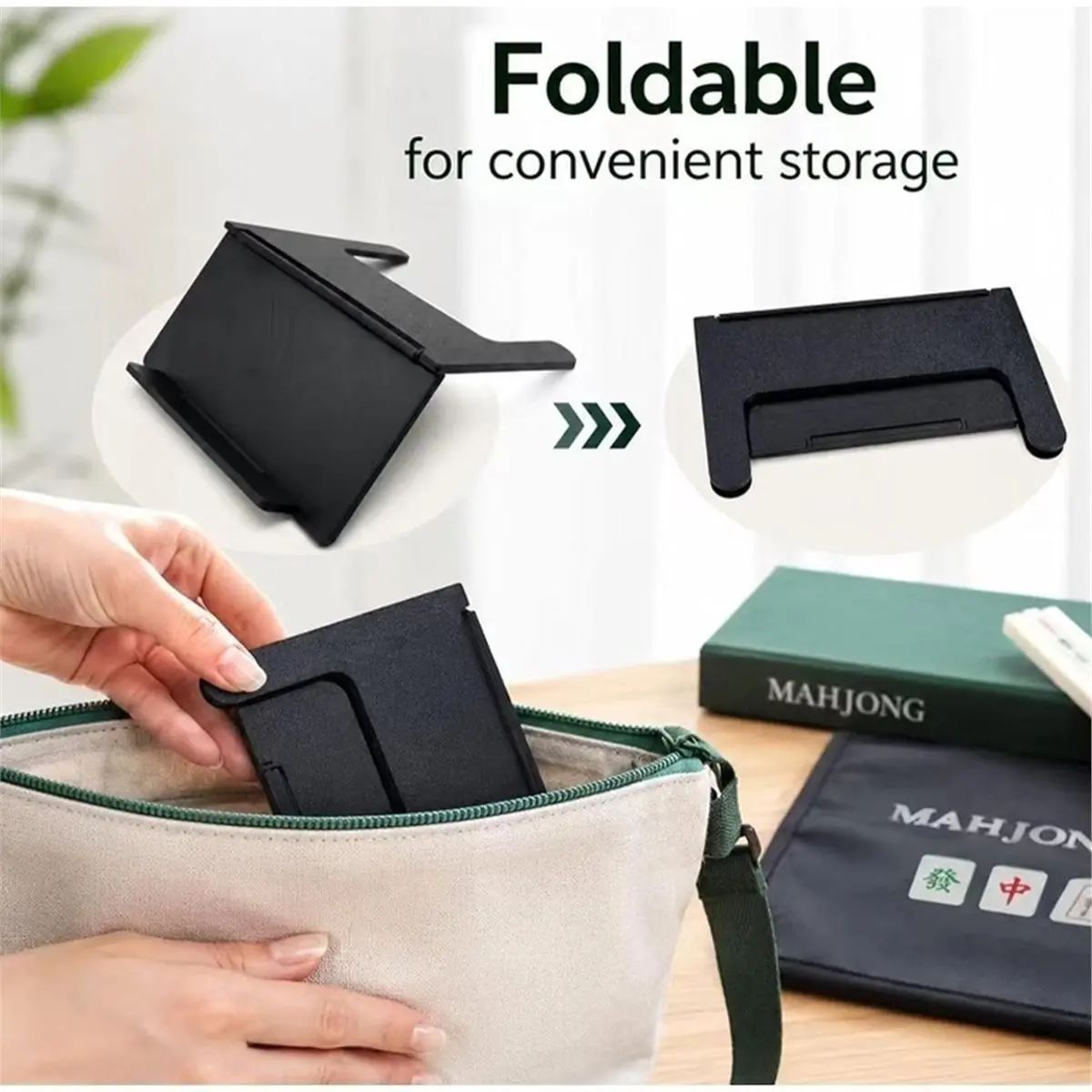 Foldable Mahjong Card Holder Under-Mat Slide-in Stand Angled Viewing Rack Mahjong Card Holder for Table-Space-Saving