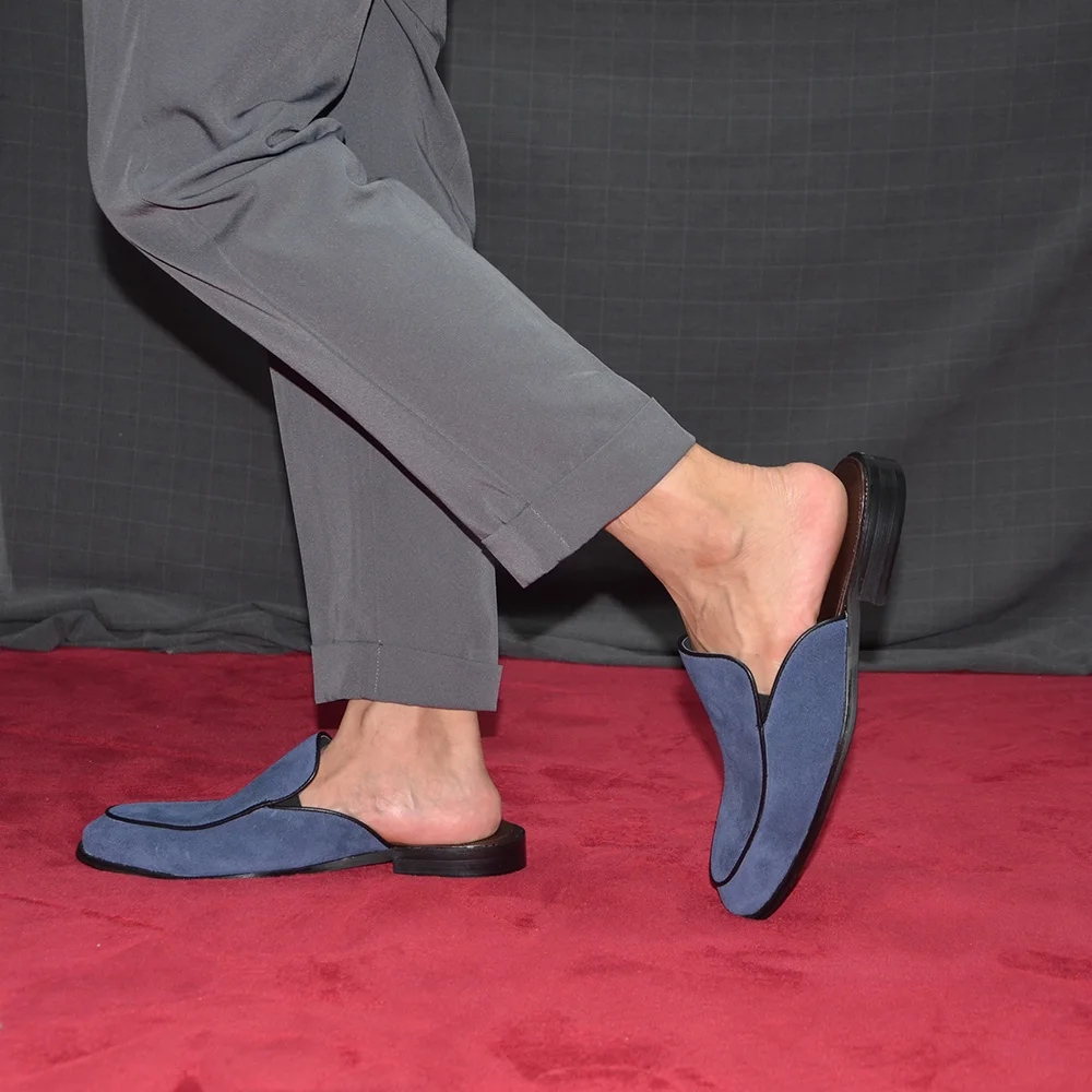 メンズブルースエードレザースライドサンダル本物の牛革ラバーソールスリッポンカジュアル夏ミュール履物快適通気性 2025