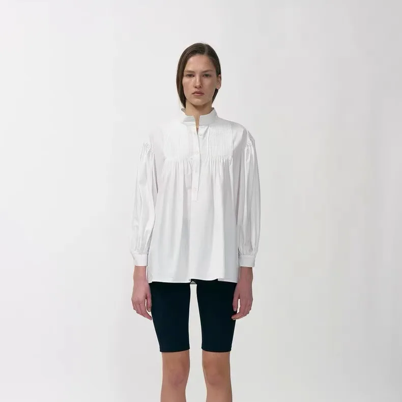 Setelan Dua Potong Wanita Model Rok Midi Berlipit Kerah Tegak dengan Ikat Pinggang Longgar, Gaya Sederhana untuk Semua Musim