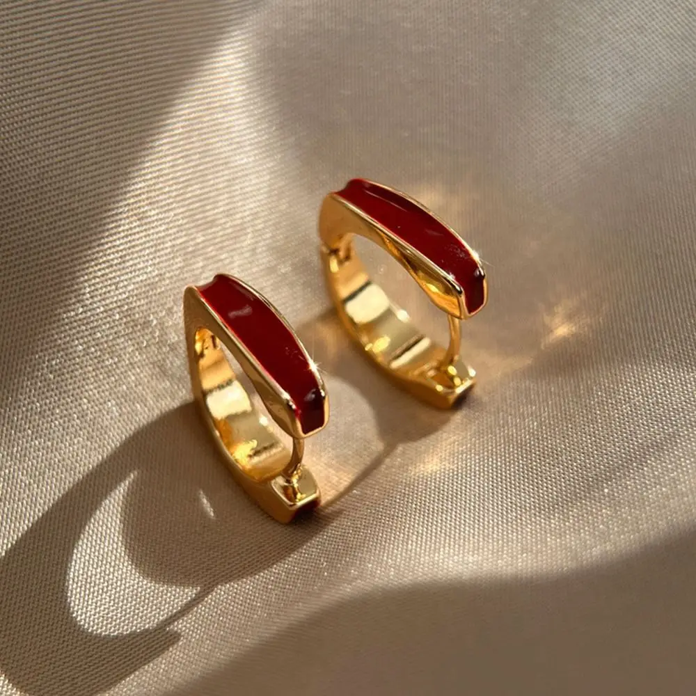 Simple Fashion Jewelry Girl Gift Alloy Trendy Korean Style Earrings Women Hoop Earrings Dripping Oil Ear Buckles Drop Glaze