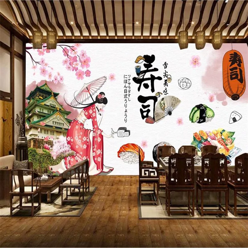 Custom Japanese Culture Papel De Parede 3d Wall Paper Cuisine Sushi Restaurant Izakaya Industrial Decor Mural Wallpaper 3D