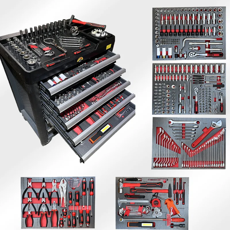 

369 pieces machine repair combination set plus drawer type heavy tool cart workshop maintenance auto repair hand push tool