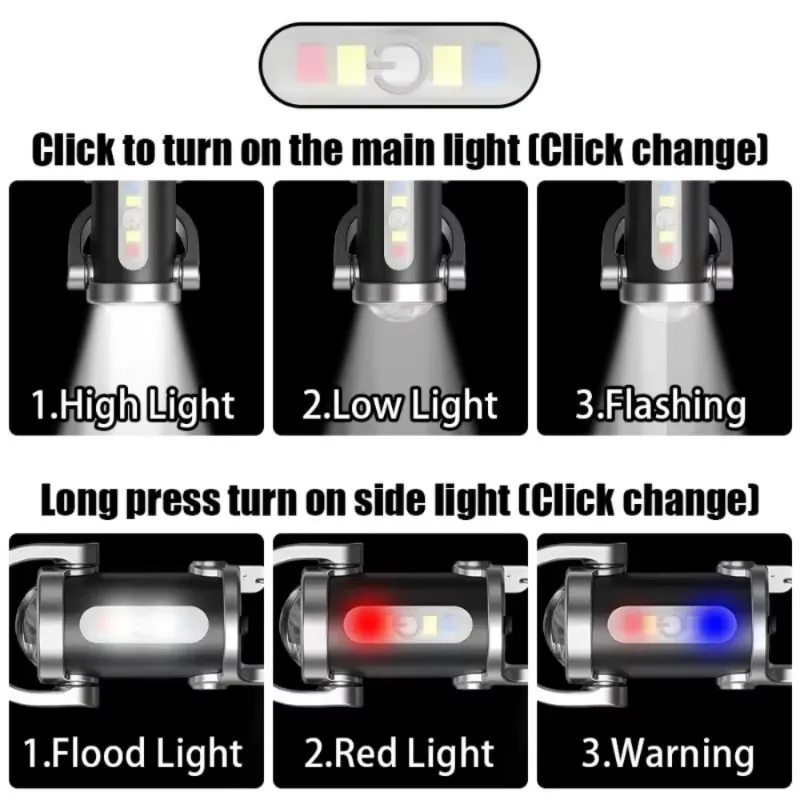 Rechargeable Keychain Flashlights Multifunction COB Work Light 6 Modes Emergency Keychain Light for Walking Searching Hiking