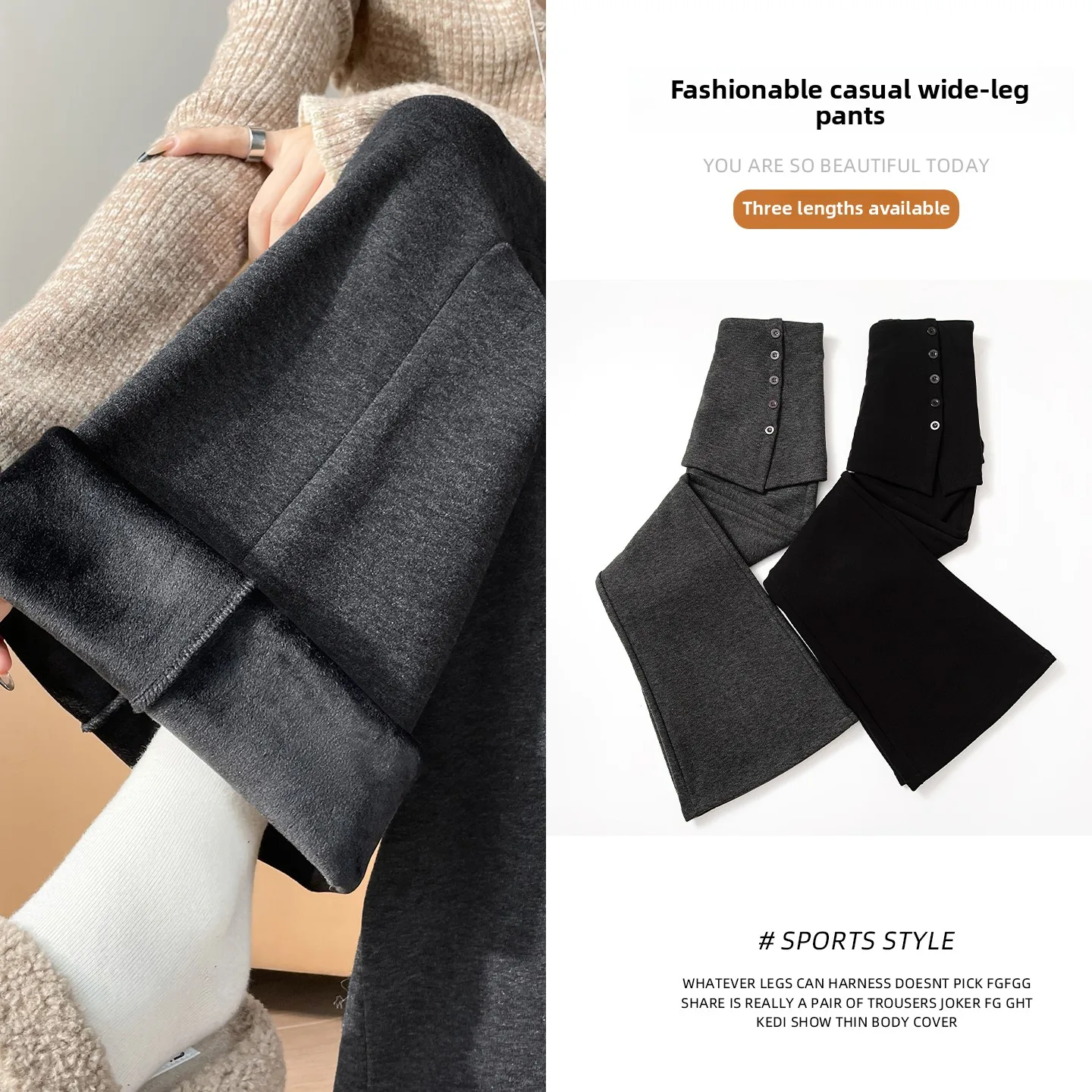 Thiened Fce اصطف عالية الخصر التخسيس بنطال ذو قصة أرجل واسعة زر بالتفصيل كاذبة قطعتين بناطيل كاجوال للنساء