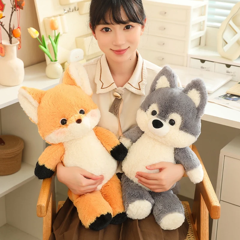 

Kawaii Super Soft Fox Wolf Wear Rompers Can Run Plush Toys Cartoon Stuffed Animals Foxes Plushies Dolls Anime for Kids Gift Deco