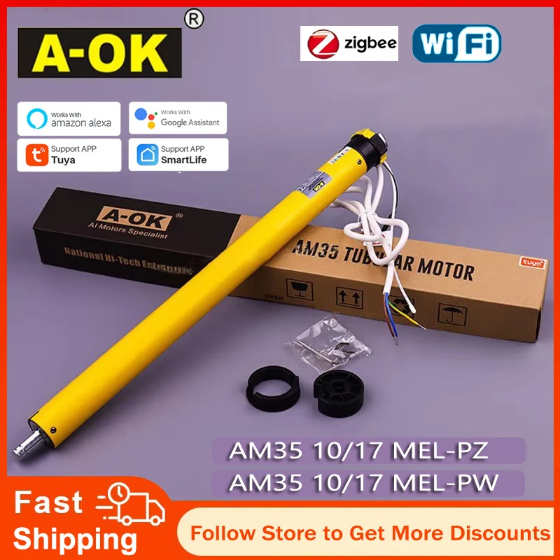 A-OK AM35 10/17 Smart Rolling Tubular Motor,Tuya Zigbee /Wifi Motor RF433 Remote for 40mm/45mm/47mm/50mm Tube,for Rolling Blinds