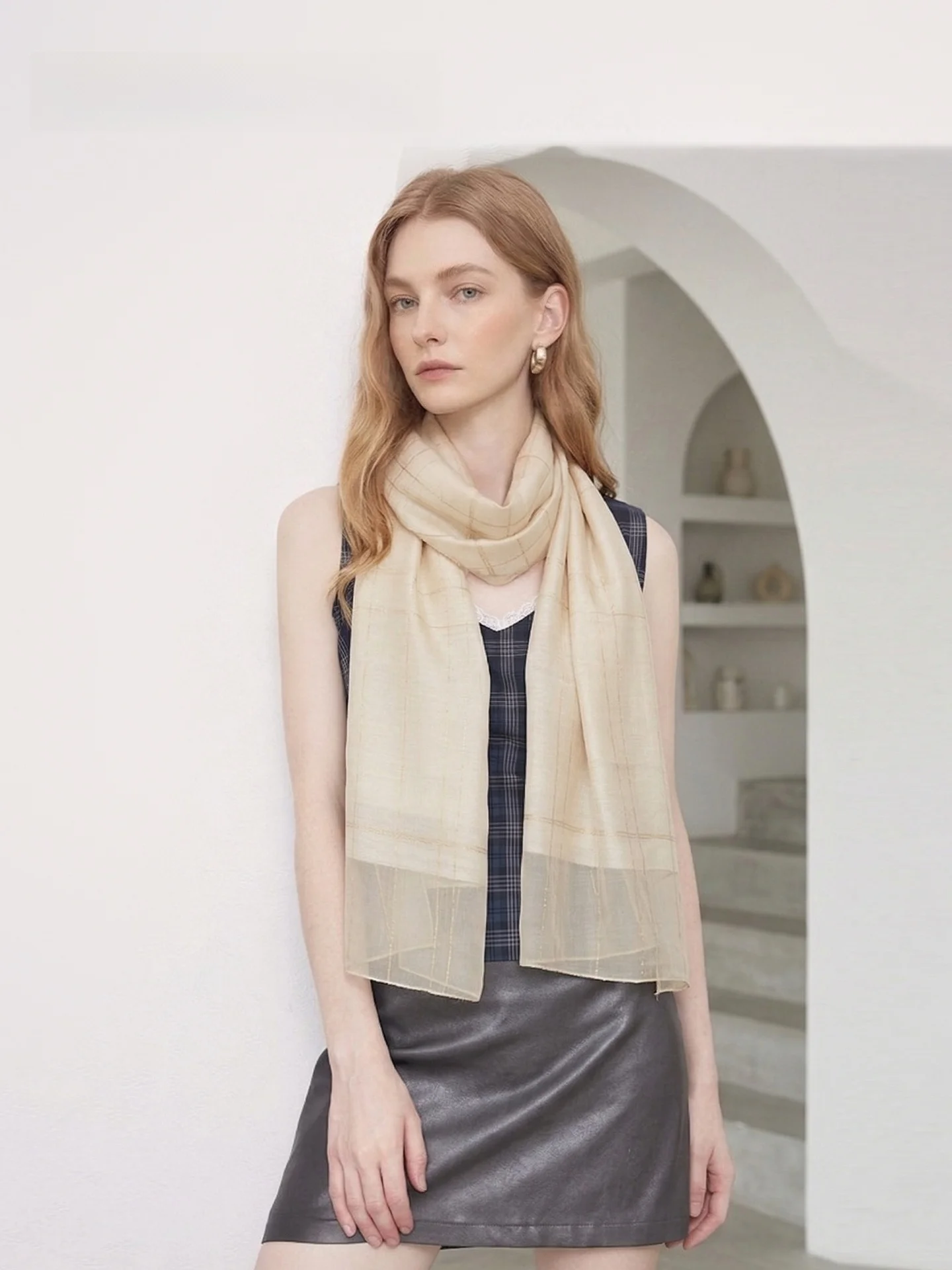mismemo-silk-scarf-necktie-high-end-women's-spring-summer-classic-plaid-silk-shawl-fashionable-korean-style-multi-functional
