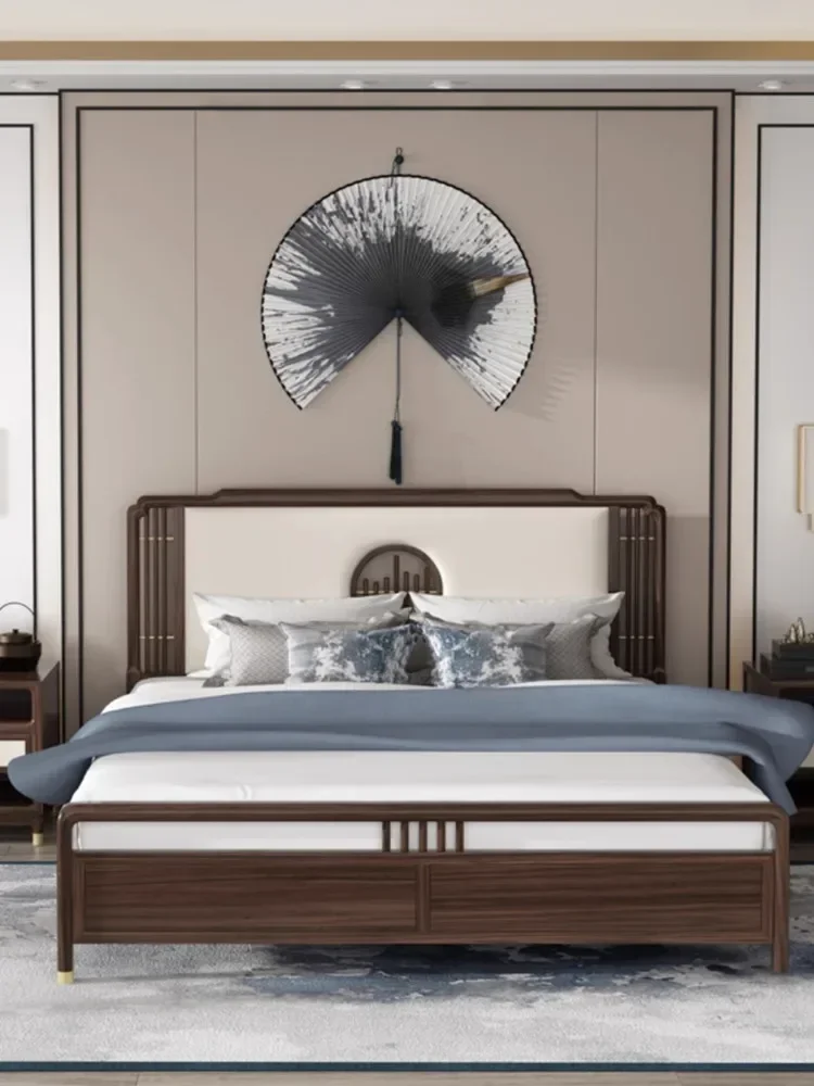 Solid Wood 1.8 M Double Bed Genuine Leather Soft Cushion Bedroom Marriage Bed Simple Air Pressure High Bed with Box