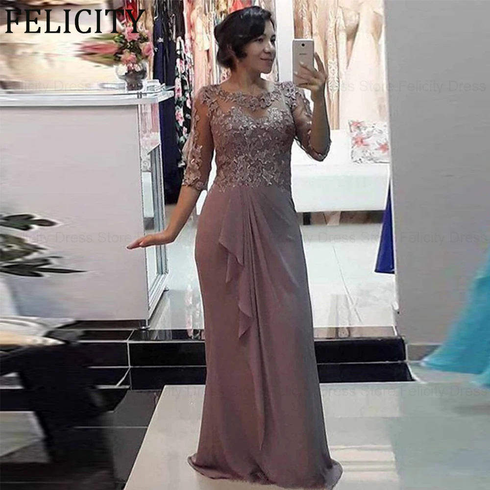 

Classic Mother of the Bride Dress 2024 Sheath Scoop Wedding Guest Dresses Lace Chiffon Pleated Floor-Length Party Evening Gowns
