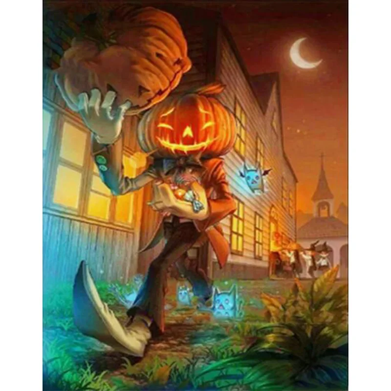 AB Diamond Diamond Painting Cartoon Halloween Pumpkin Wizard Embroidery Kit Wall Decoration Hanging Painting