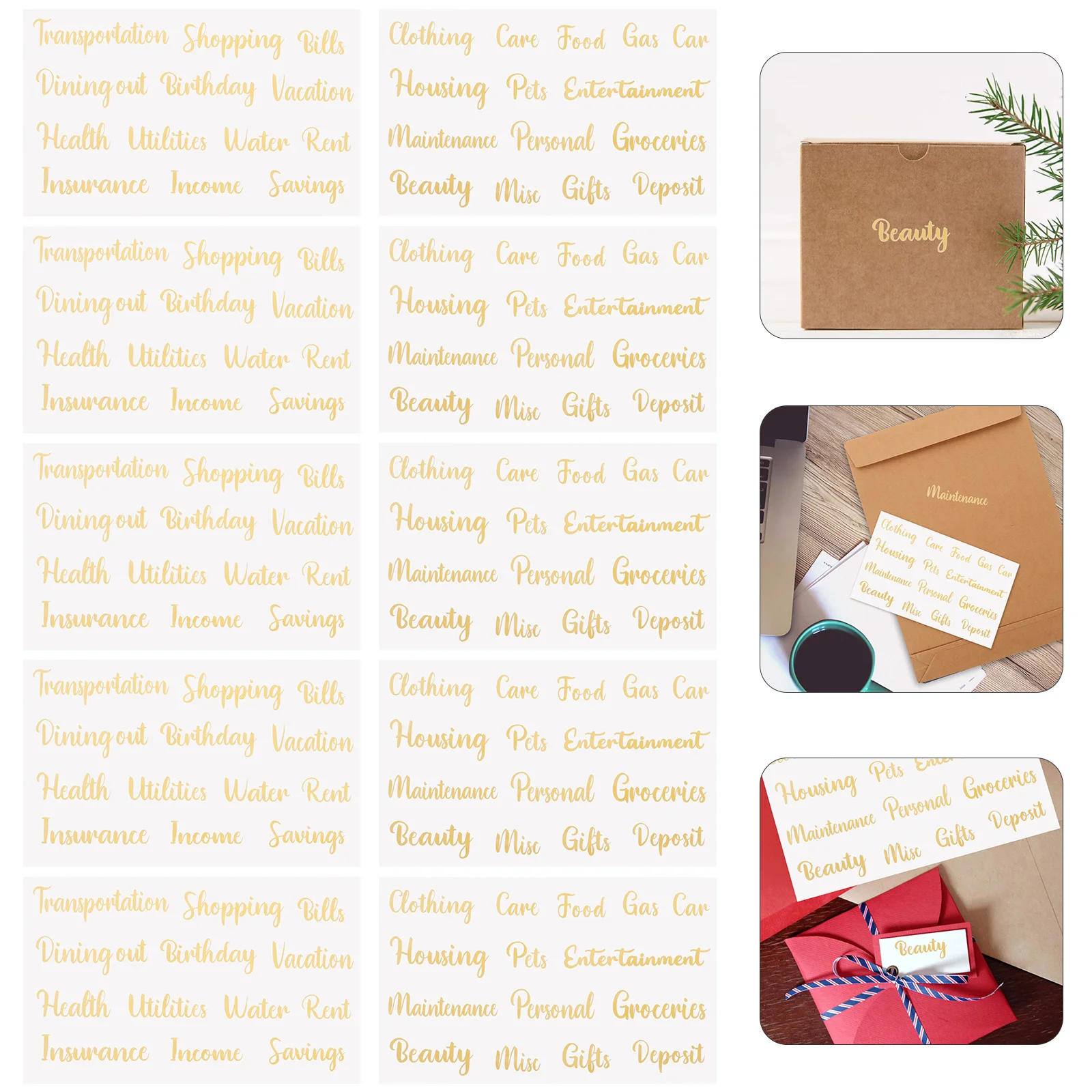 

10 Sheets Letter Stickers Gold Self adhesive Budget Labels Compact Envelope Household Multi function Small Tag