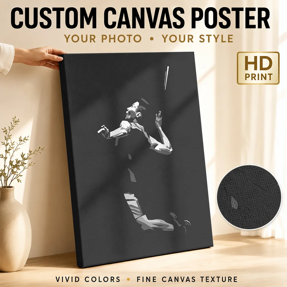 Badminton Player Silhouette Framed Canvas Print Poster Customized Photo Sports Portrait Wall Paintings Decoration for Man Cave